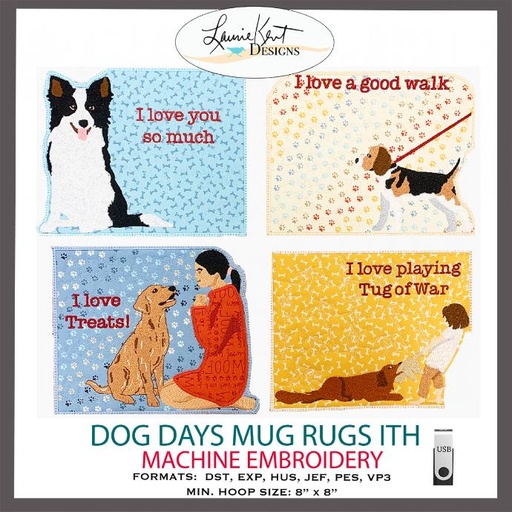 Dog Days Mug Rugs - Embroidery Designs