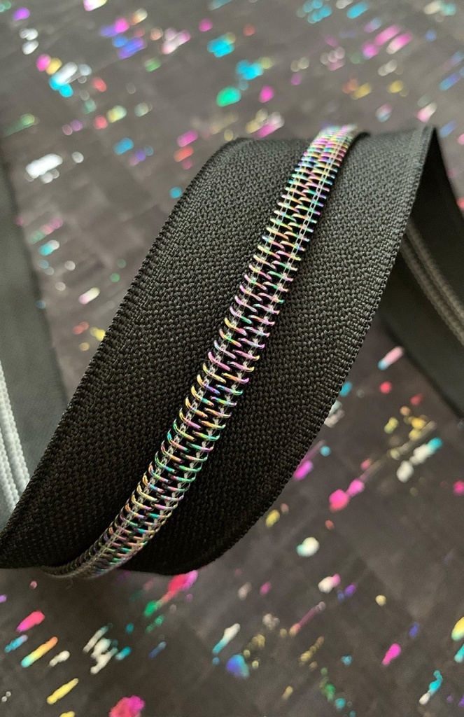 Black Tape Zipper by the yard Iridescent Teeth