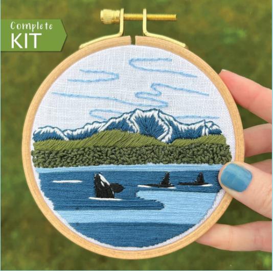 Orcas on the Sound Hand Embroidery Kit